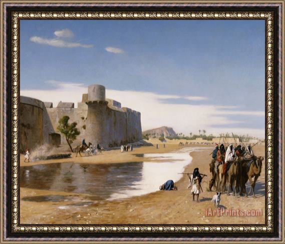 Jean Leon Gerome An Arab Caravan Outside A Fortified Town Framed Painting