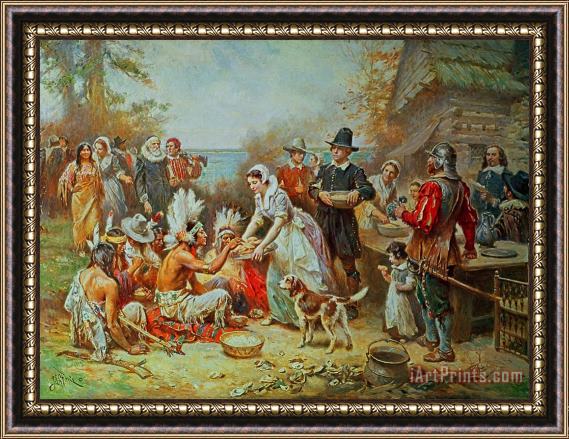 Jean Leon Gerome Ferris The First Thanksgiving Framed Painting