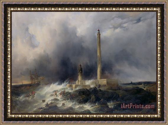 Jean Louis Petit View of the Lighthouse at Gatteville Framed Painting
