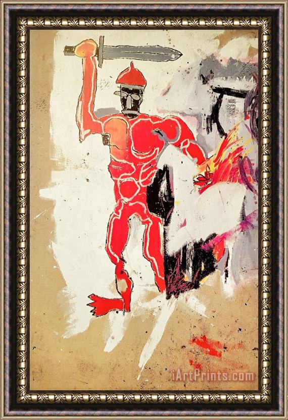 Jean-michel Basquiat Basquiat at Vrej Baghoomian Gallery (basquiat Red Warrior Announcement), 1989 Framed Painting