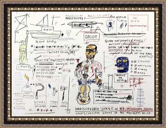 Jean-michel Basquiat Portfolio of Wolf Sausage, King Brand, Dog Leg Study And Undiscovered Genuis, 2019 Framed Print