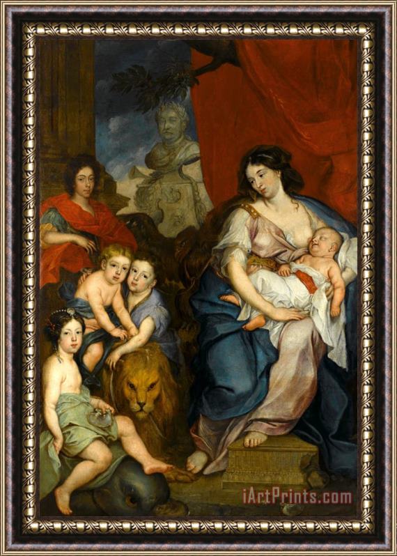 Jerzy Eleuter Szymonowicz Siemiginowski Portrait of Queen Maria Casimire with Children Framed Painting