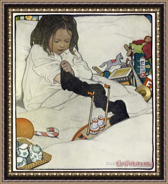 Jessie Willcox Smith Opening The Christmas Stocking Framed Print