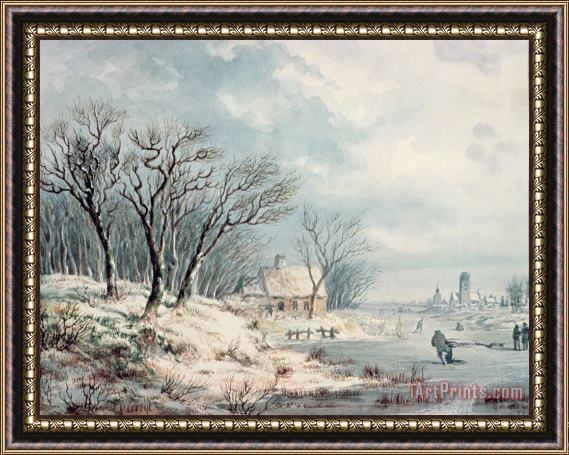 JJ Verreyt Landscape in Winter Framed Painting