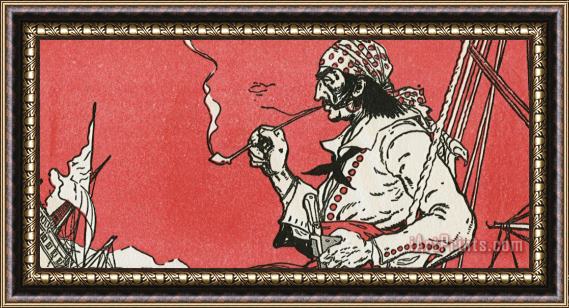 J.L. Kraemer Pirate Smoking a Pipe on a Ship Framed Painting