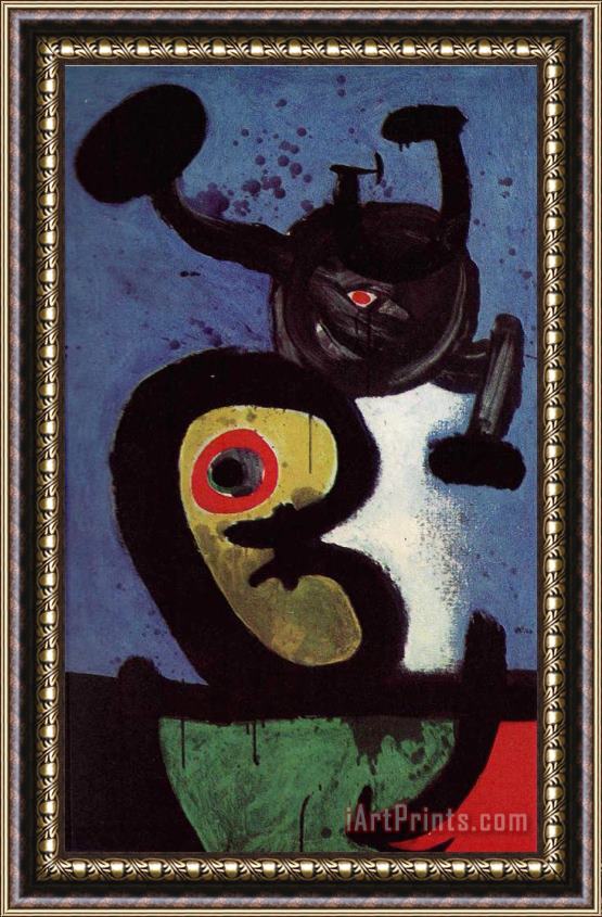 Joan Miro Character And Bird in The Night, 1967 Framed Painting