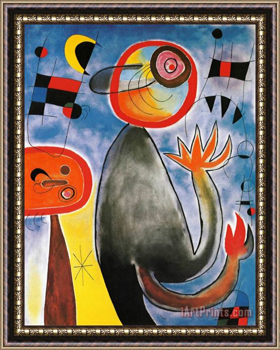 Joan Miro Echelles En Roue De Feu Traversant Framed Painting