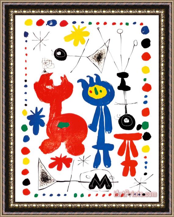 Joan Miro Personnage Et Oiseaux Framed Painting