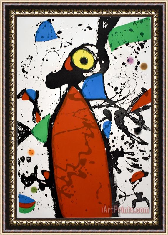 Joan Miro Red Mouse with Mantilla Souris Rouge a La Mantille, 1975 Framed Painting