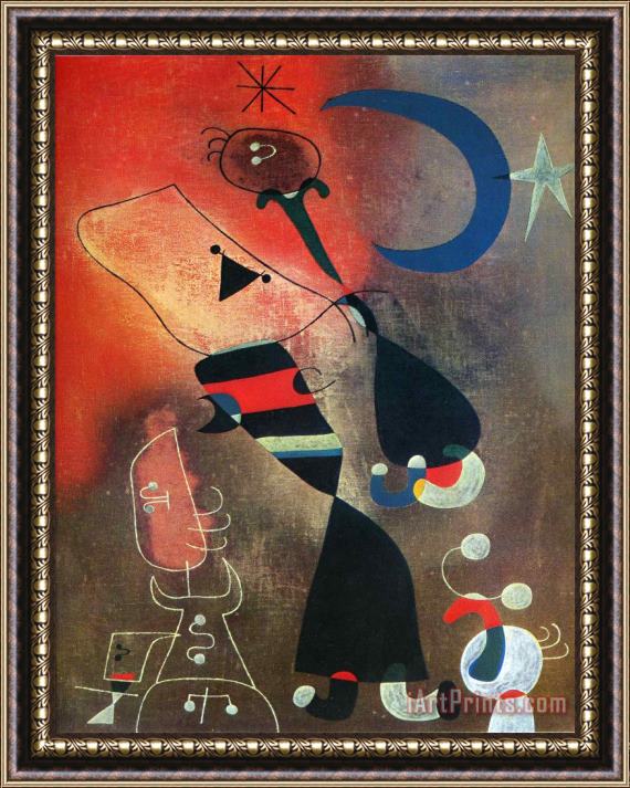 Joan Miro Woman And Bird in The Moonlight Framed Painting