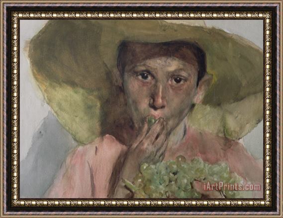 Joaquin Sorolla y Bastida Boy Eating Grapes Framed Painting