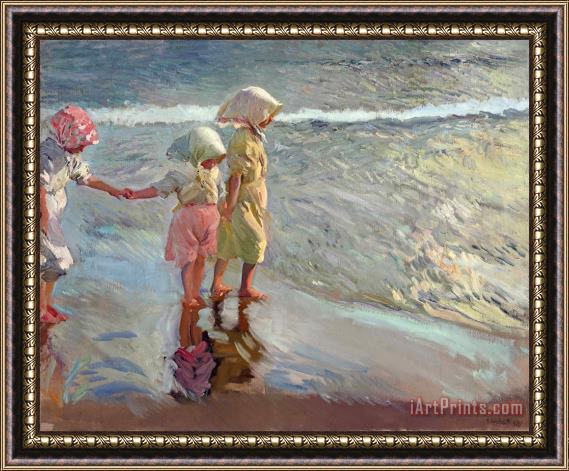 Joaquin Sorolla y Bastida Las Tres Hermanas En La Playa Framed Painting