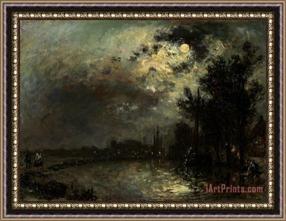 Johan Barthold Jongkind View on Overschie in Moonlight Framed Print