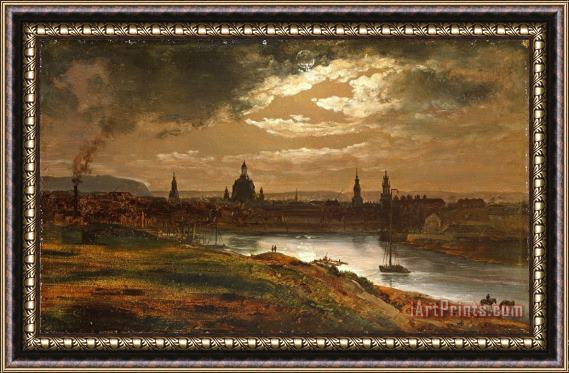 Johan Christian Dahl Dresden by Moonlight Framed Painting