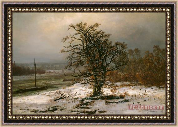 Johan Christian Dahl Oak Tree by The Elbe in Winter Framed Painting