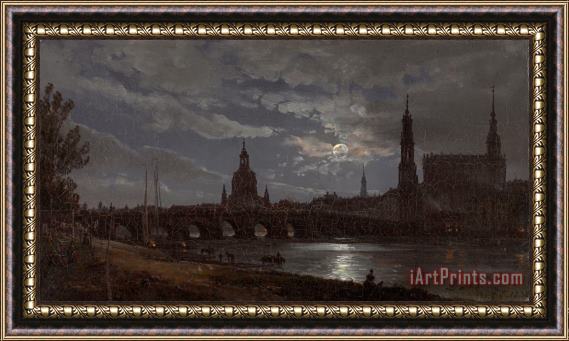 Johan Christian Dahl View of Dresden by Moonlight 2 Framed Painting