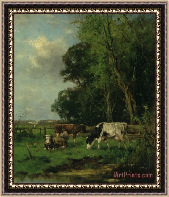 Johan Frederik Cornelis Scherrewitz Cattle by a Stream Framed Painting