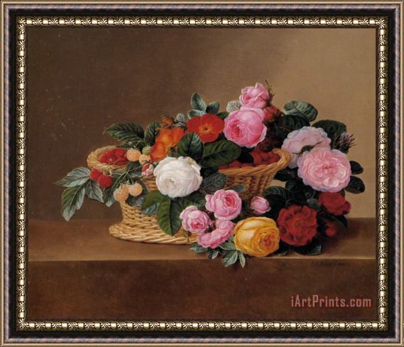 Johan Laurentz Jensen Basket of Roses Framed Painting