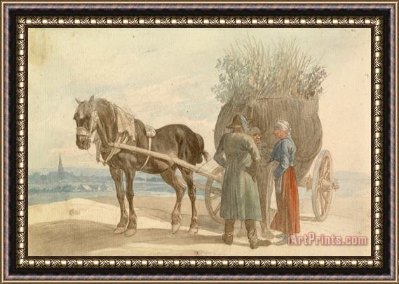 Johann Adam Klein  Austrian Peasants with a Horse And Cart, with Vienna in The Distance Framed Print