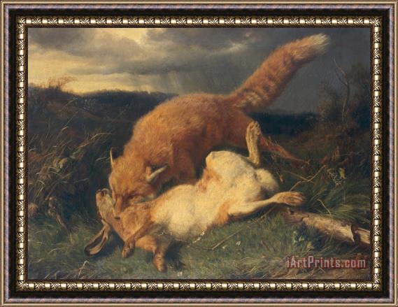 Johann Baptist Hofner Fox and Hare Framed Print