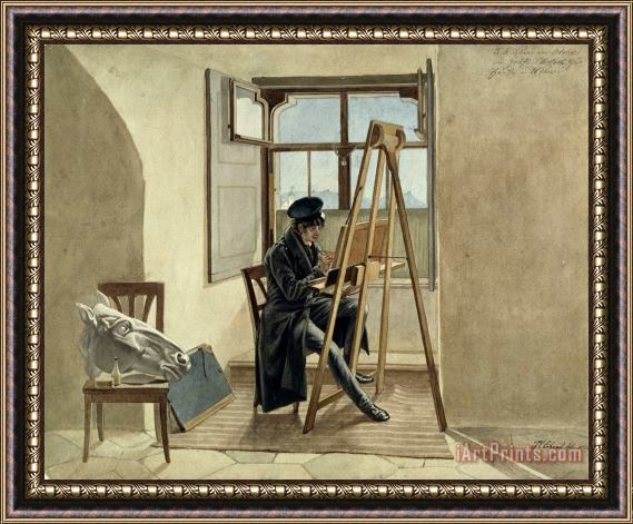 Johann Christoph Erhard The Painter Johann Adam Klein at The Easel in His Studio in The Palais Chotek in Vienna Framed Painting