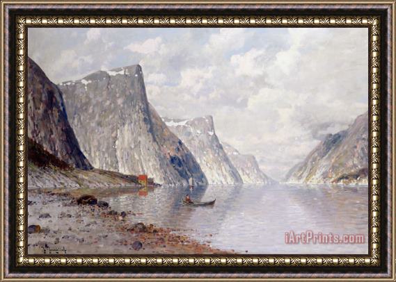 Johann II Jungblut Boating on a Norwegian Fjord Framed Painting