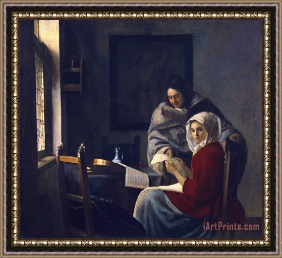 Johannes Vermeer Girl Interrupted in Her Music Framed Painting