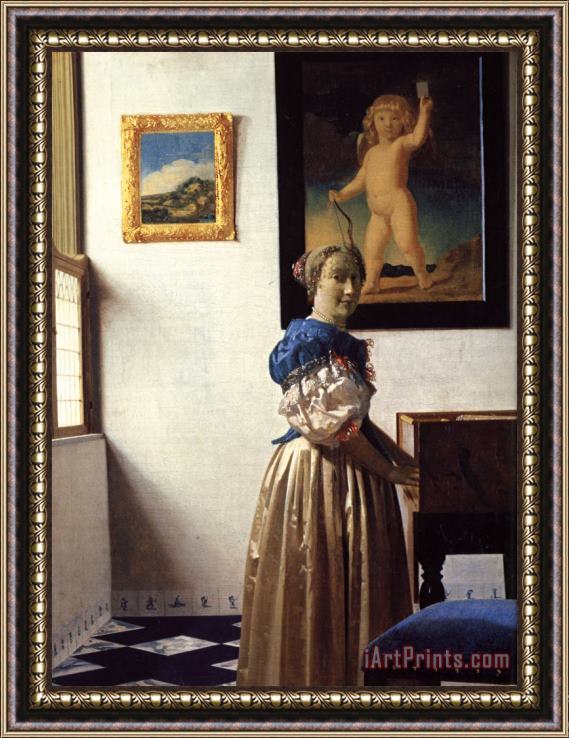 Johannes Vermeer Young Woman Standing at a Virginal Framed Painting