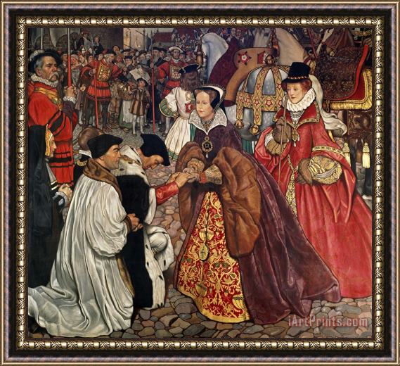 John Byam Liston Shaw Queen Mary and Princess Elizabeth entering London Framed Painting