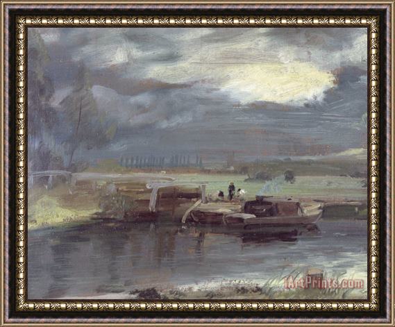John Constable Barges on the Stour with Dedham Church in the Distance Framed Print