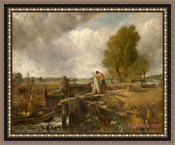 John Constable Study of a Boat Passing a Lock Framed Painting