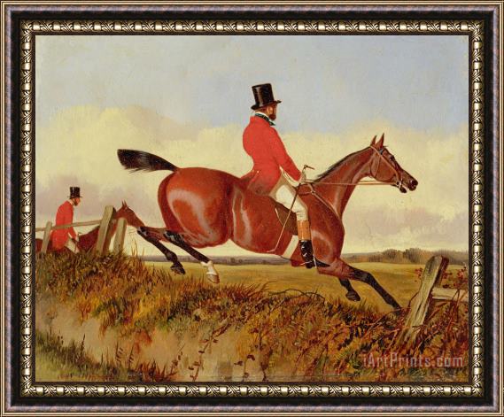 John Dalby Foxhunting - Clearing a Bank Framed Painting