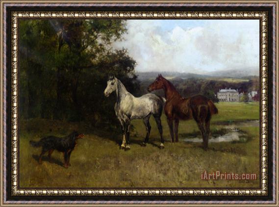 John Emms The Colonels Horses And Collie Framed Painting