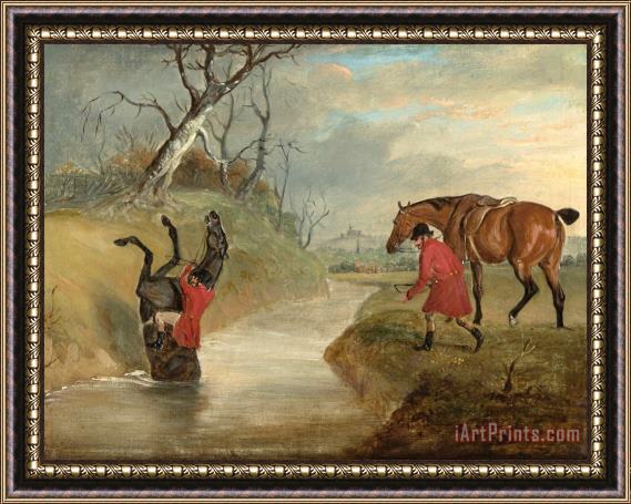 John Ferneley Count Sandor's Hunting Exploits in Leicestershire: No. 6: The Count Leaps on Brigliadora Charges a Wide And Deep Drain in Vale of Belvoir Framed Painting
