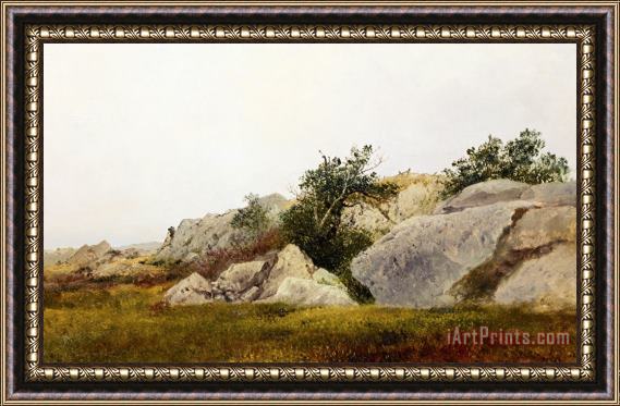 John Frederick Kensett Rocky Landscape Framed Painting