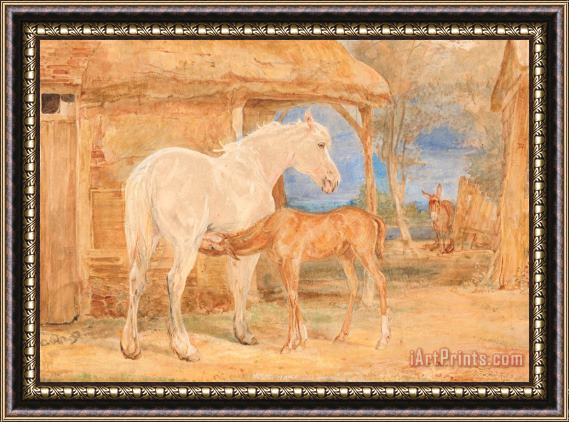 John Frederick Lewis Gray Mare And a Chestnut Foal Framed Print