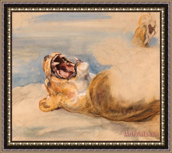John Frederick Lewis Study of a Lioness Framed Painting
