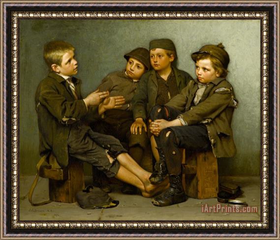 John George Brown A Tough Story Framed Painting