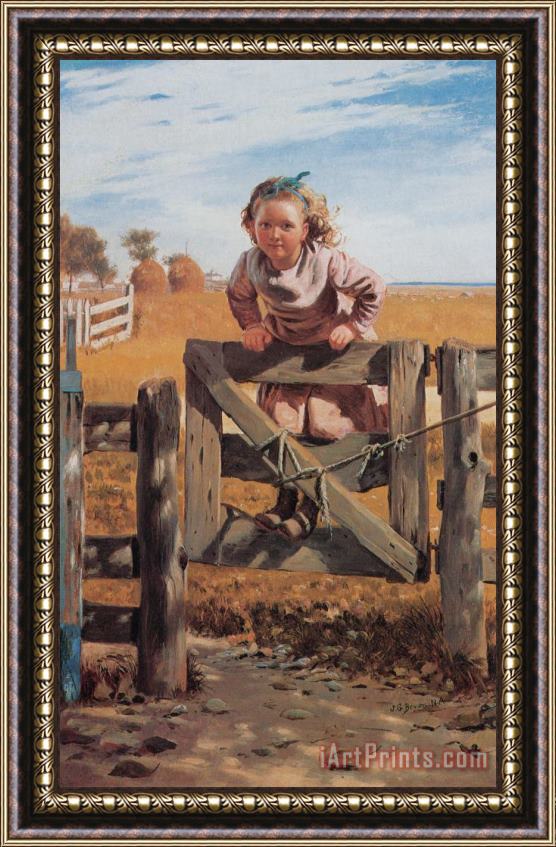 John George Brown Swinging on a Gate, Southampton, Long Island Framed Print