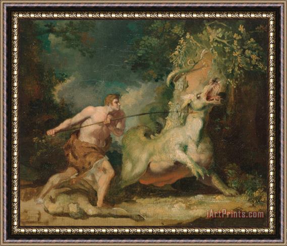 John Hamilton Mortimer Man Attacking a Monster Framed Painting