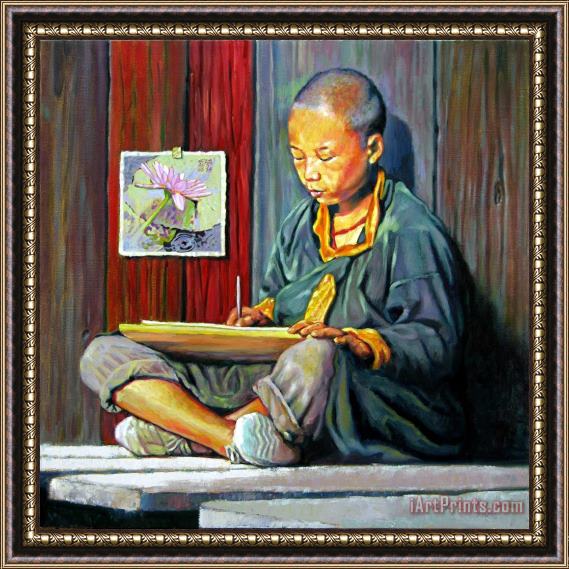 John Lautermilch Boy Painting Lilies Framed Print