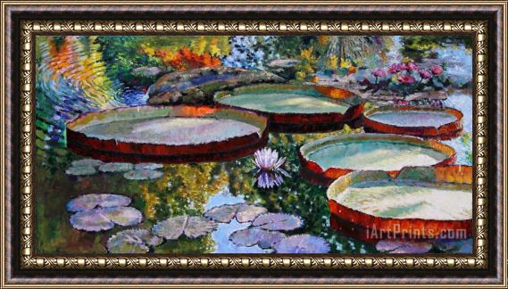 John Lautermilch Morning Sunlight on Fall Lily Pond Framed Painting