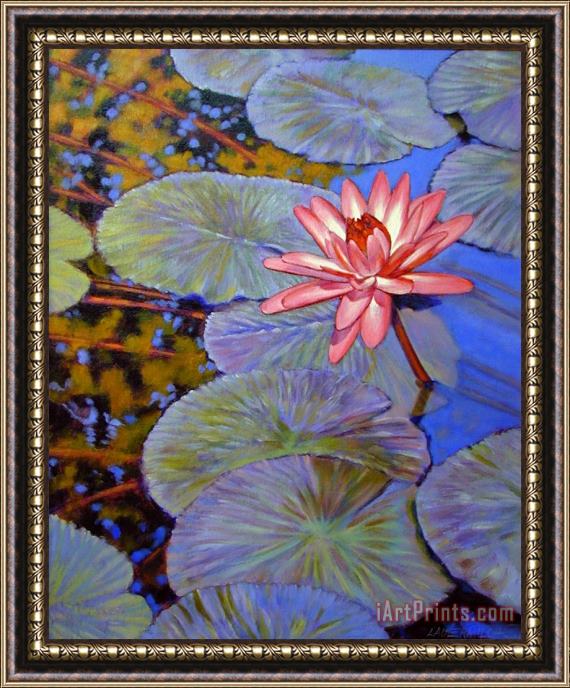 John Lautermilch Pink Lily with Silver Pads Framed Painting