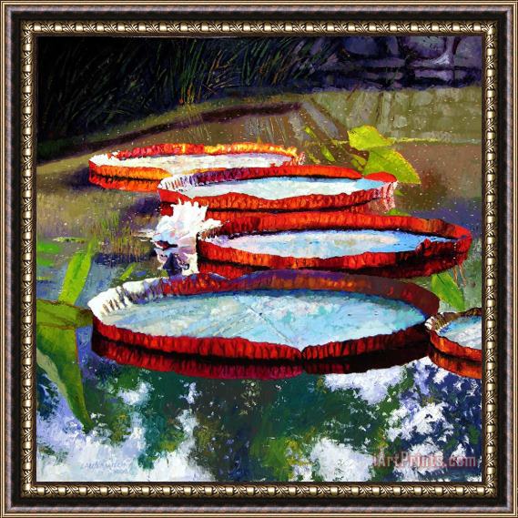 John Lautermilch Summer Sunlight on Lily Pads Framed Painting