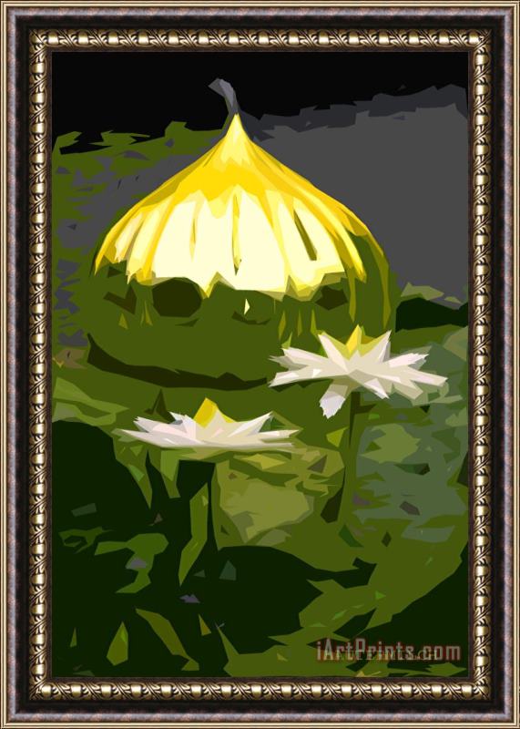 John Lautermilch Yellow Glass with White Lilies Framed Print