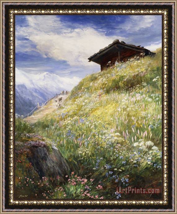 John MacWhirter An Alpine Meadow Switzerland Framed Painting