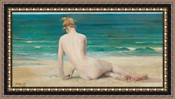 John Reinhard Weguelin Nude Seated On The Shore Framed Painting