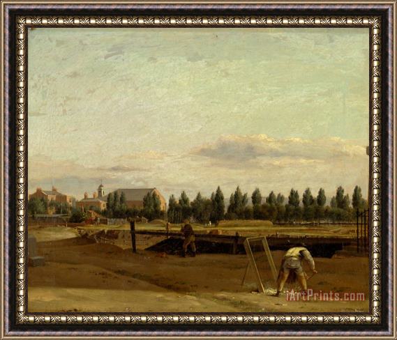 John Seguier Excavating The Regent's Canal, with a View of Marylebone Chapel Framed Painting