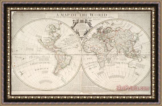 John Senex A Map of the World Framed Painting