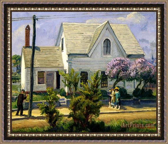 John Sloan Street Lilacs, Noon Sun Framed Painting
